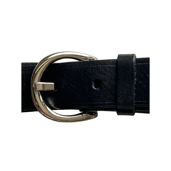 Genuine Leather Black Belt With Silver Buckle Medium Made In Canada Durable - Picture 4 of 4